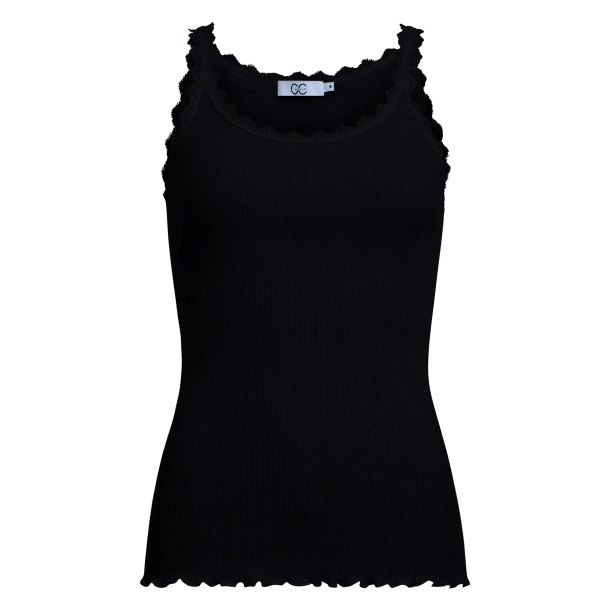 CC Heart Silk Lace Camisole Top - Black 