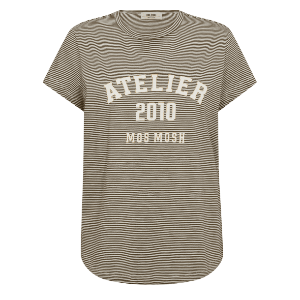 Mos Mosh T-shirt - MMCamp O-SS Stripe Tee - Burnt Olive