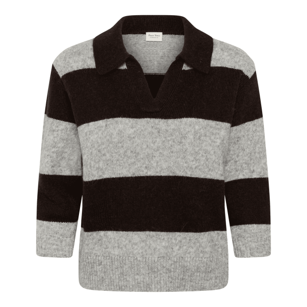 Part Two Strik - CharlottPW Pullover - Mole/Grey Melange Stripe