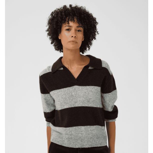 Part Two Strik - CharlottPW Pullover - Mole/Grey Melange Stripe