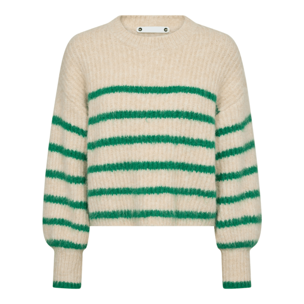 Co'couture Strik - CoralieCC Crop Stripe O-Knit - Bonegreen