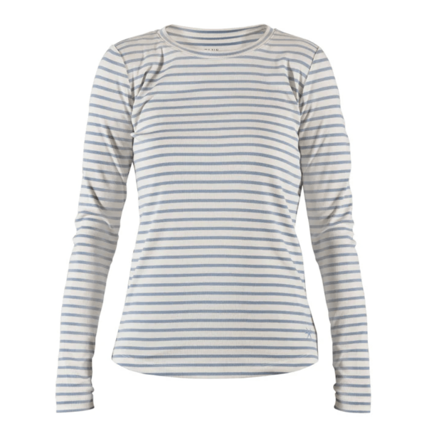 Blue Sportswear Bluse - Ditte LS Striped Rib Tee - Ecru w/ Dusty Blue