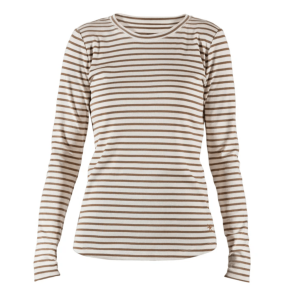 Blue Sportswear Bluse - Ditte LS Striped Rib Tee - Ecru w/ Cognac