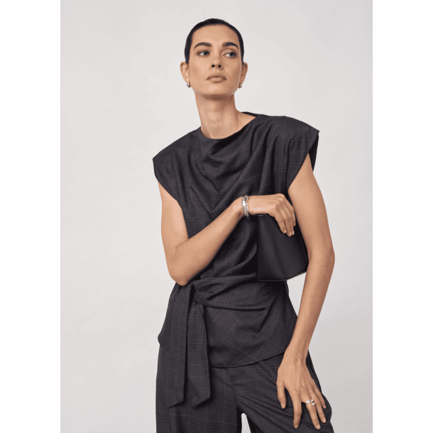 Co'couture Top - EloraCC Check Pleat Top - Dark Grey