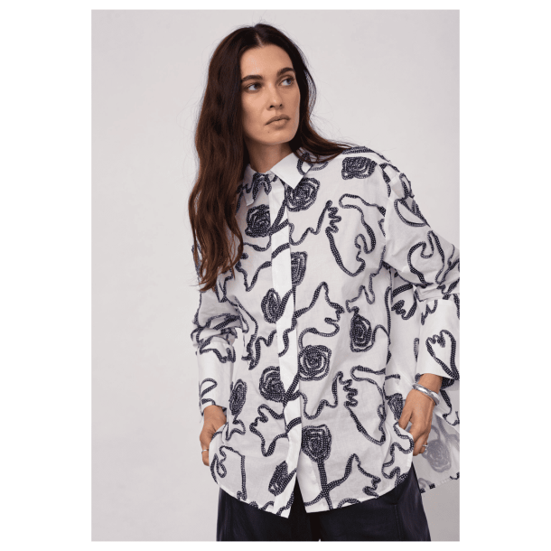 Co'couture Skjorte - ElricCC Flower LS Shirt - Navy