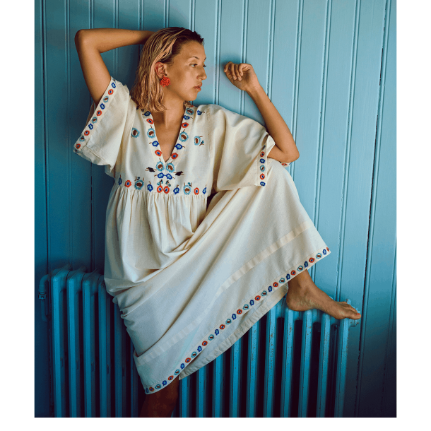 Habiba Kjole - Flora Dress 3/4 Sleeve - Vanilla