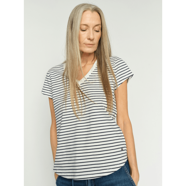 Mos Mosh T-shirt - MMKala V-SS Stripe Tee - Salute Navy