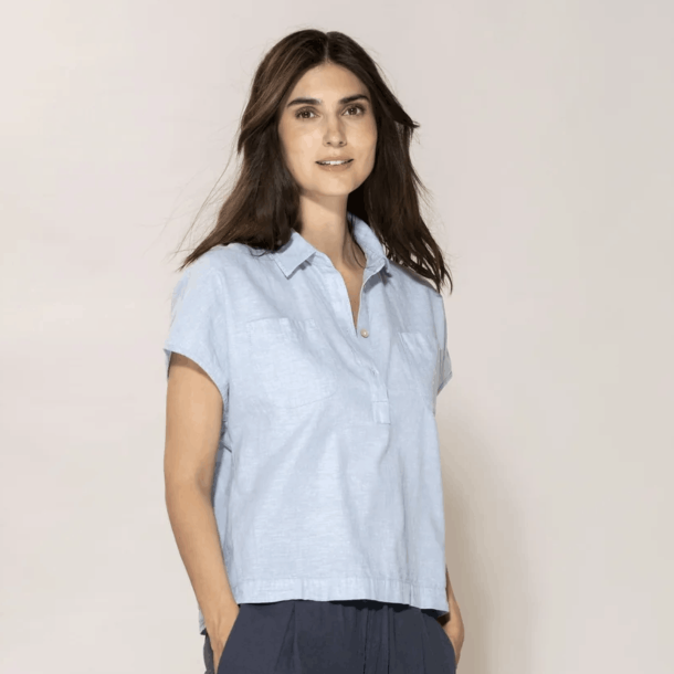 Blue Sportswear Skjorte - Lisbeth Short Linen Shirt - Heaven Melange