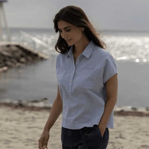 Blue Sportswear Skjorte - Lisbeth Short Linen Shirt - Heaven Melange