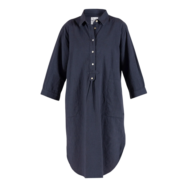 Blue Sportswear Kjole - Liv Linen Shirt Dress - Dusty Navy