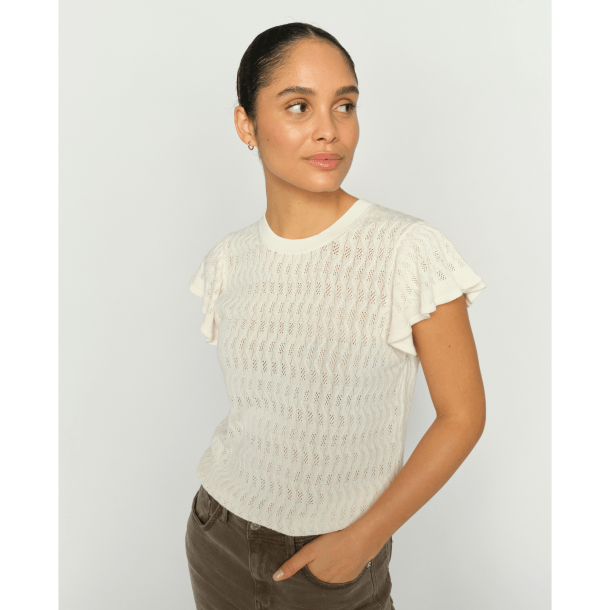 Mos Mosh Top - MMGanna Pattern O-neck Knit Top - Ecru