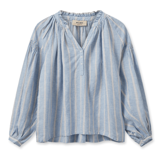 Mos Mosh Bluse - MMSafi Striped Linen Shirt - Cashmere Blue