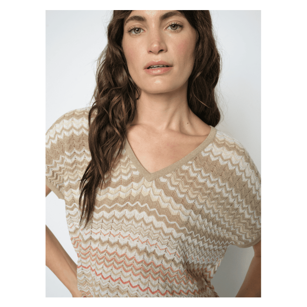 Mos Mosh Top - MMShani Zig-Zag V-Neck Knit - Ecru