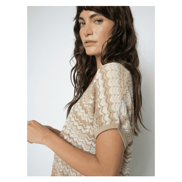 Mos Mosh Top - MMShani Zig-Zag V-Neck Knit - Ecru