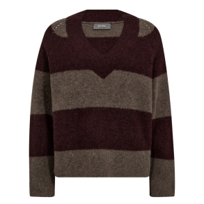 Mos Mosh Strik - MMTaci Stripe LS V-Neck Knit - Fudge