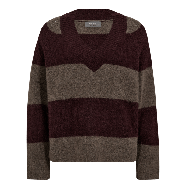 Mos Mosh Strik - MMTaci Stripe LS V-Neck Knit - Fudge