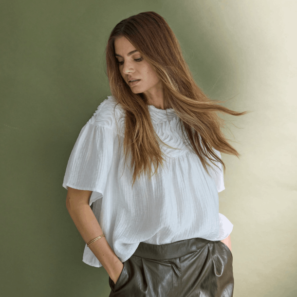 Co'couture Bluse - TassyCC Flower SS Blouse - White