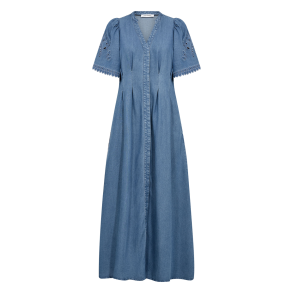 Co'couture Kjole - TillyCC Emb Pleat Dress - Denim Blue