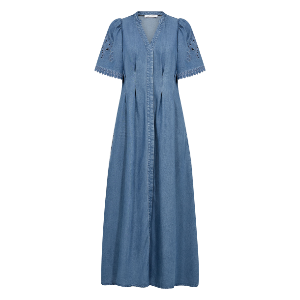 Co'couture Kjole - TillyCC Emb Pleat Dress - Denim Blue