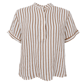 Black Colour Skjorte - BCMelina SS Linen Blouse - Camel Stripe