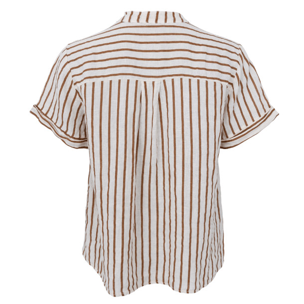 Black Colour Skjorte - BCMelina SS Linen Blouse - Camel Stripe