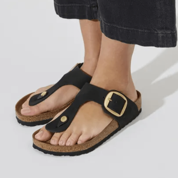 Birkenstock Gizeh Big Buckle Nubuck Leather Sandal - Black