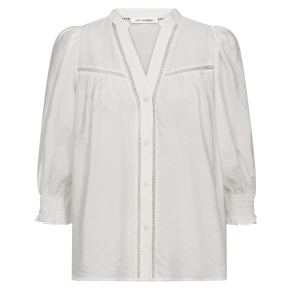 Co'couture Top - CallumCC Lace Puff V-Shirt - White