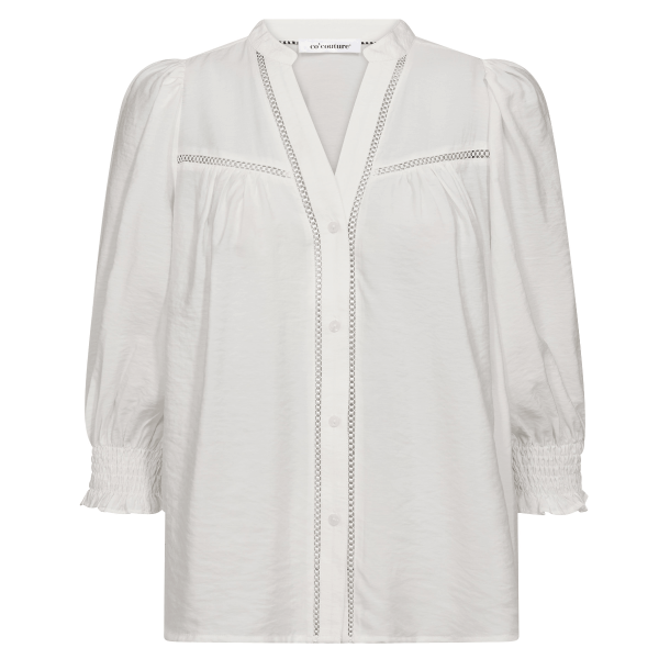 Co'couture Top - CallumCC Lace Puff V-Shirt - White