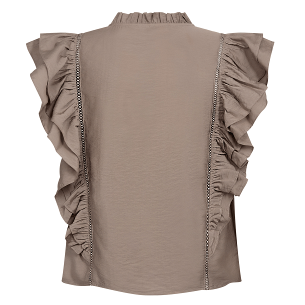 Co'couture Top - CallumCC Lace Frill V-Top - Taupe