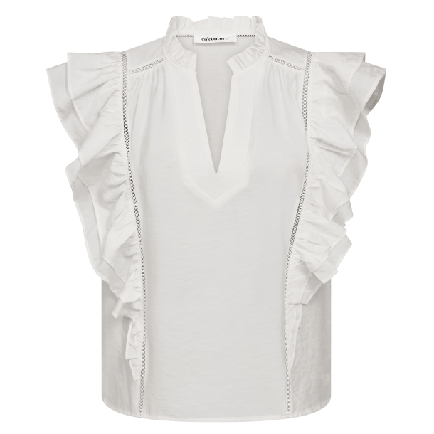 Co'couture Top - CallumCC Lace Frill V-Top - White