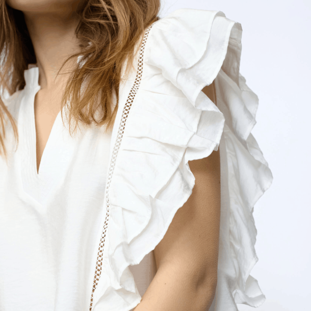 Co'couture Top - CallumCC Lace Frill V-Top - White