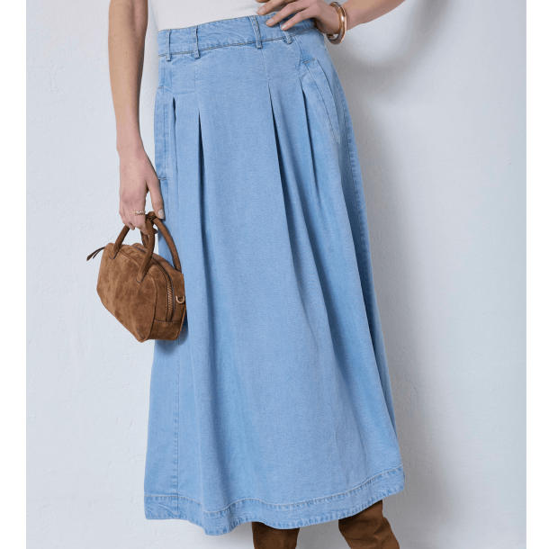 Co'couture Nederdel - TillyCC Anya Pleat Skirt - Fade Denim