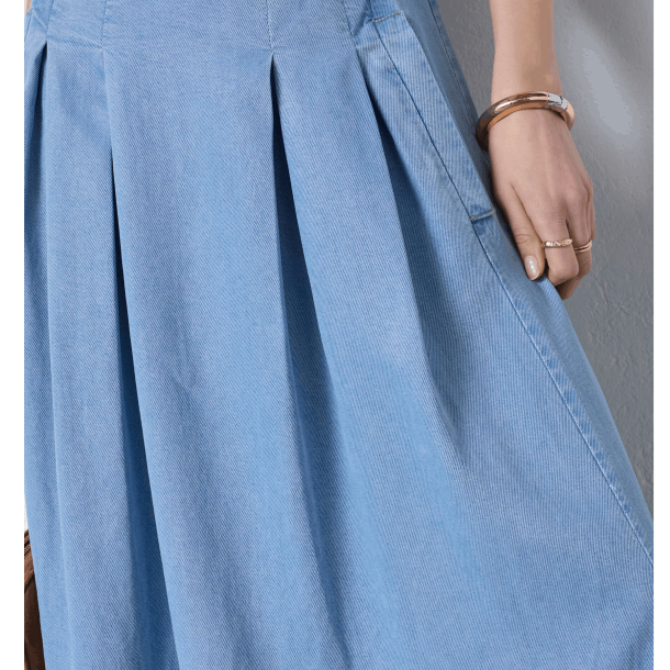 Co'couture Nederdel - TillyCC Anya Pleat Skirt - Fade Denim