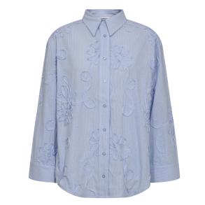 Co'couture Skjorte - XavierCC Stripe Flower Shirt - Pale Blue