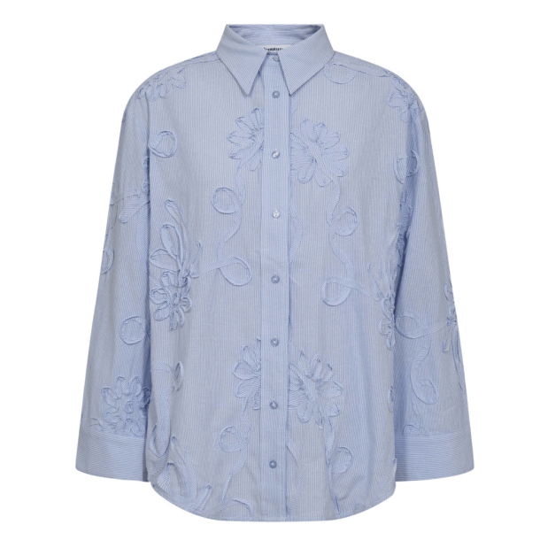 Co'couture Skjorte - XavierCC Stripe Flower Shirt - Pale Blue