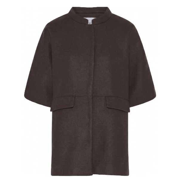 La Rouge Jakke - Anette Wool Cape Short - Dark Brown Melange