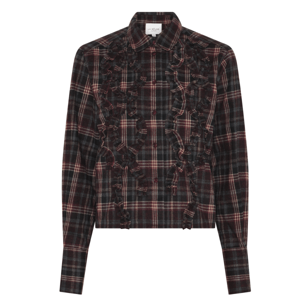 La Rouge Skjorte - Isa Cropped Shirt - Grey / Wine Checks