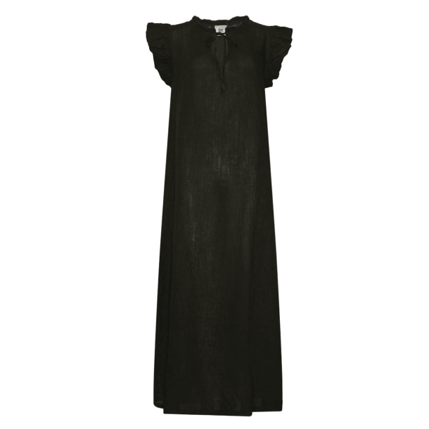 Tiffany Kjole - Etta Frill Long Dress Linen - Black