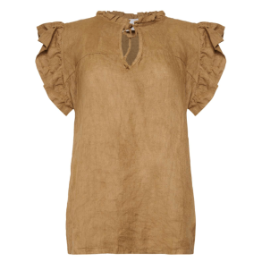 Tiffany Top - Etta Frill Top Linen - Light Brown