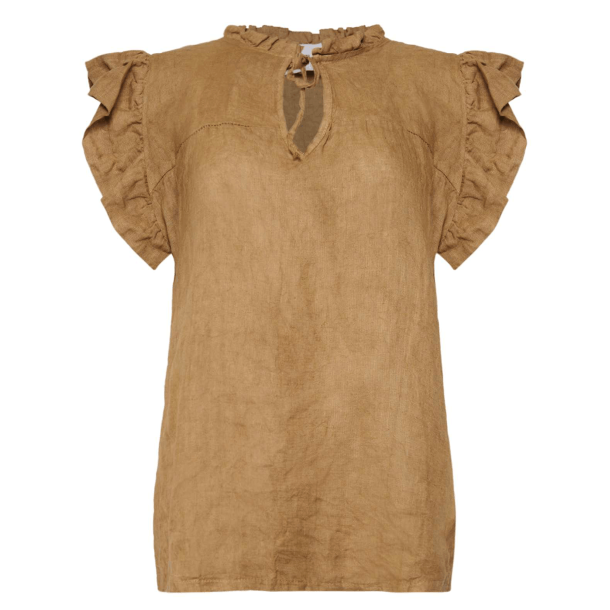 Tiffany Top - Etta Frill Top Linen - Light Brown